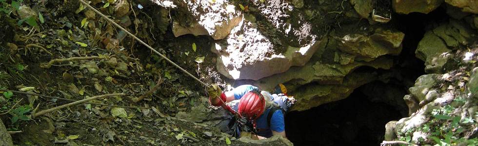 spelunkers exploring Binkley Cave's vast passages