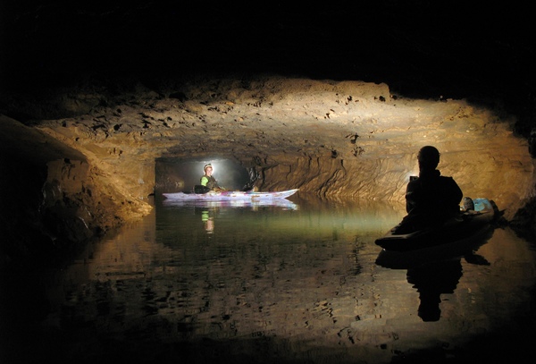 kayaks on underground stream