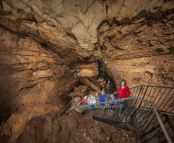 Amazing long shot of tour group inside Indiana Caverns